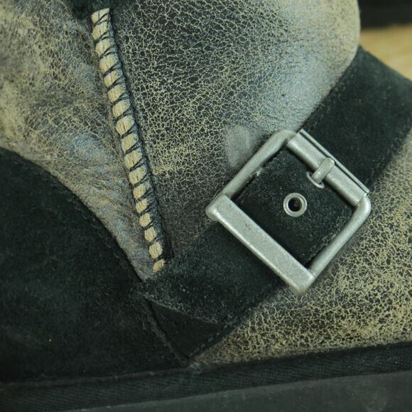 Ugg Size 8 Boots Dylan Short Buckle Suede Shearling Distressed Boho Grunge - Picture 3 of 11